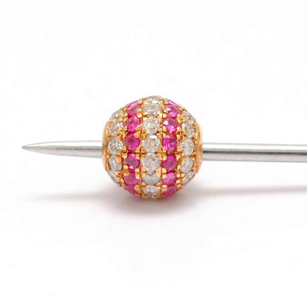 Diamond Ruby Pavé Gold Ball Bead – Angle View