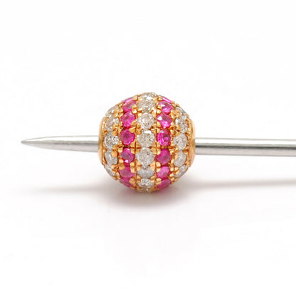 Diamond Ruby Pavé Gold Ball Bead – Angle View