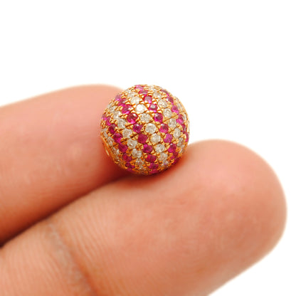 Diamond Ruby Pavé Gold Sphere Bead – Angle View