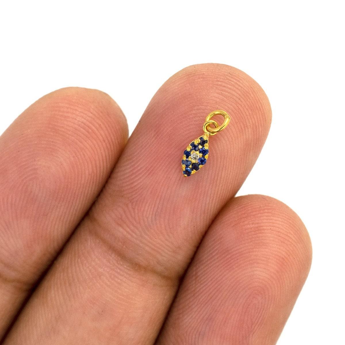 Diamond & Sapphire Evil Eye Charm 14K Gold – Side Profile