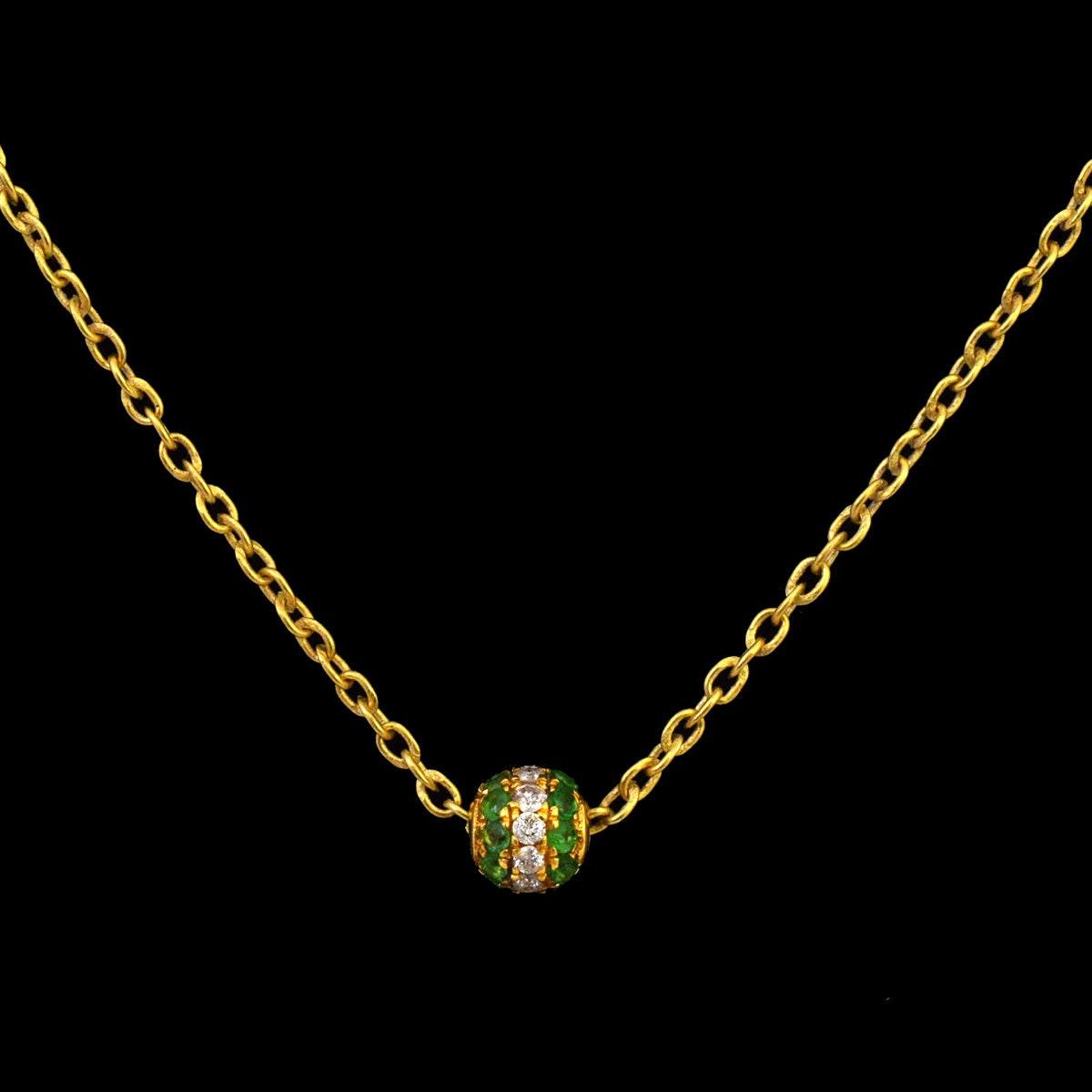 Diamond Tsavorite Pavé 14K Gold Ball Bead – Angle View