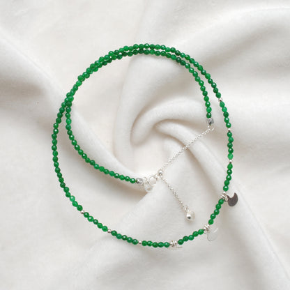 Emerald Beaded Charm Strand Necklace - Side Profile Green Gemstone