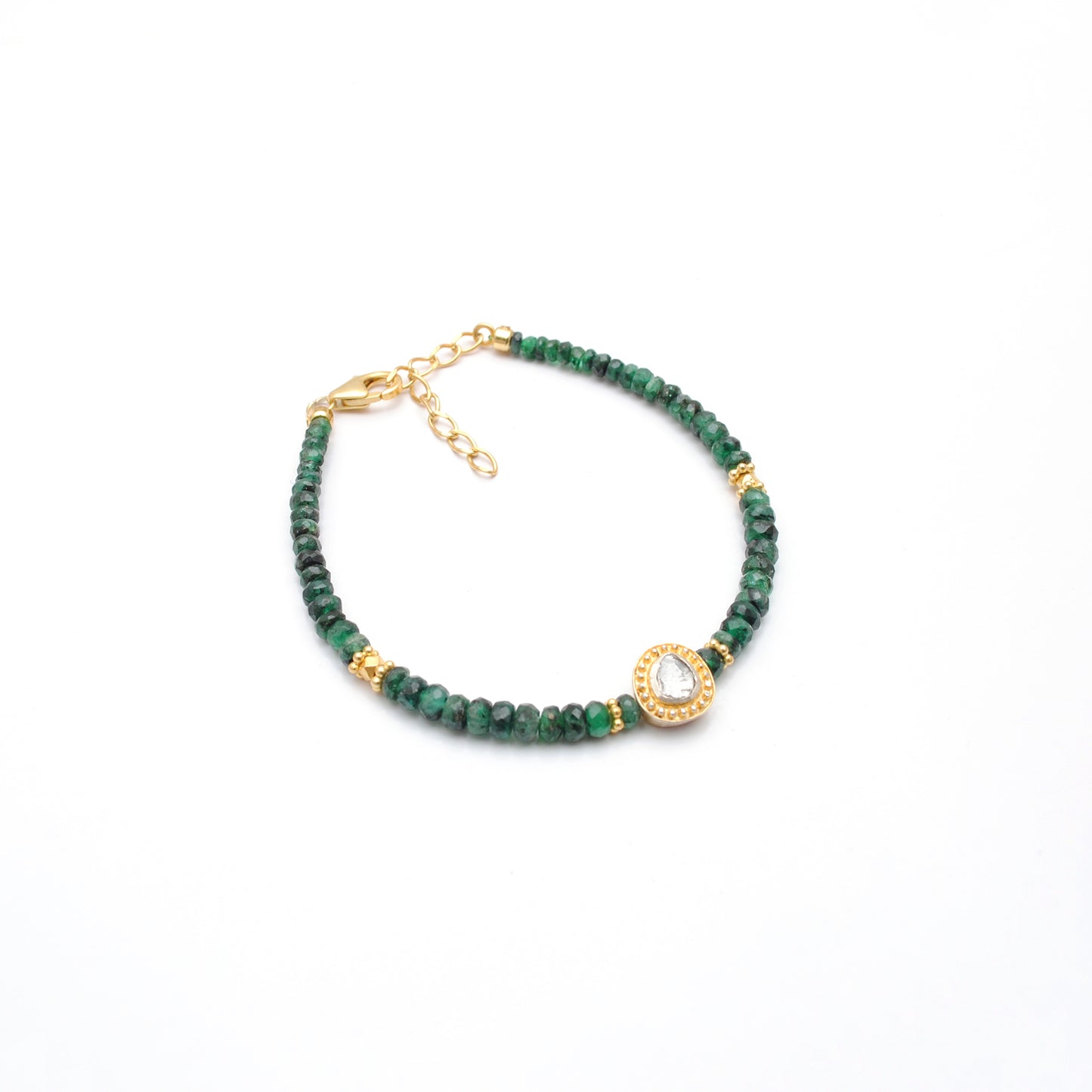 Emerald Diamond Beaded Bracelet - Side Profile View Handmade