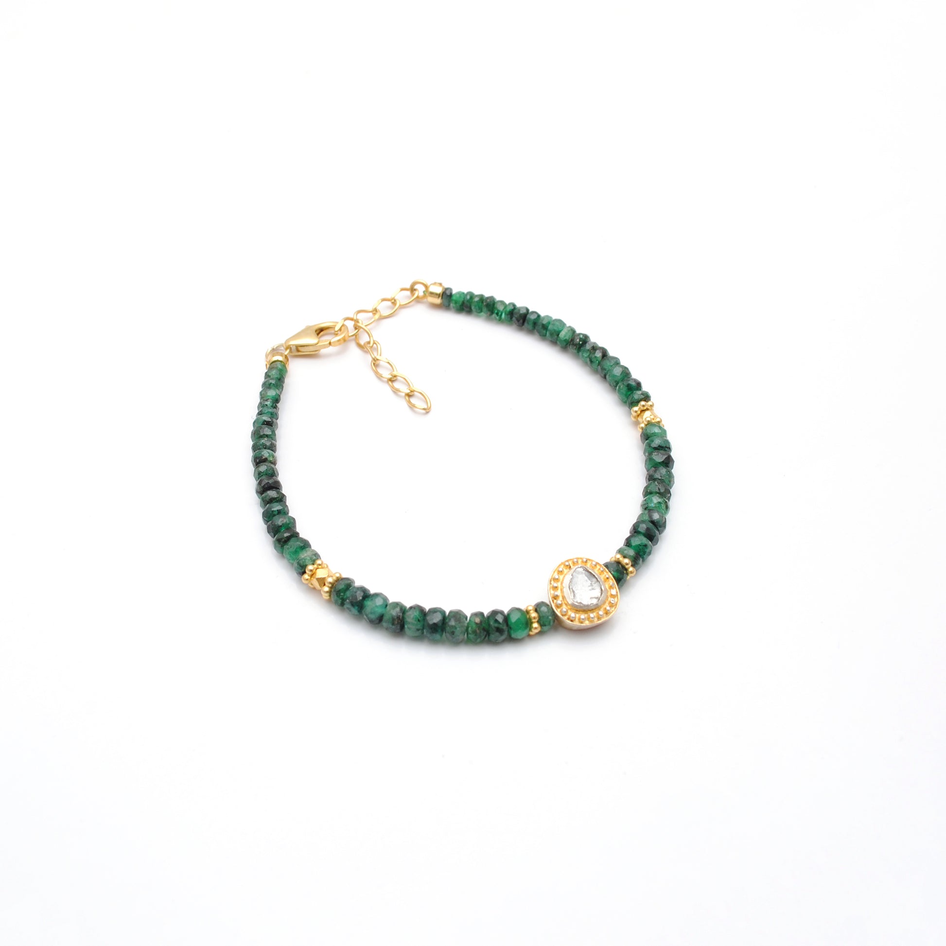 Emerald Diamond Beaded Bracelet - Side Profile View Handmade