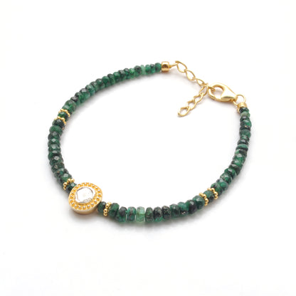Emerald Diamond Beaded Bracelet - Side Profile Gemstone Jaipur