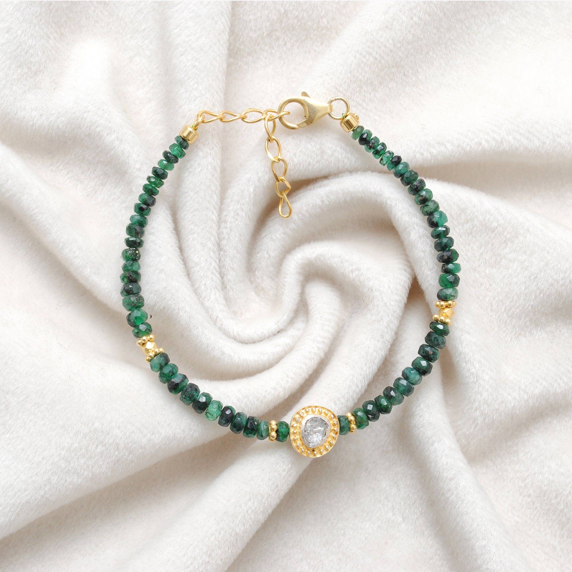 Emerald Diamond Handmade Bracelet Gift for Her - Flat Lay
