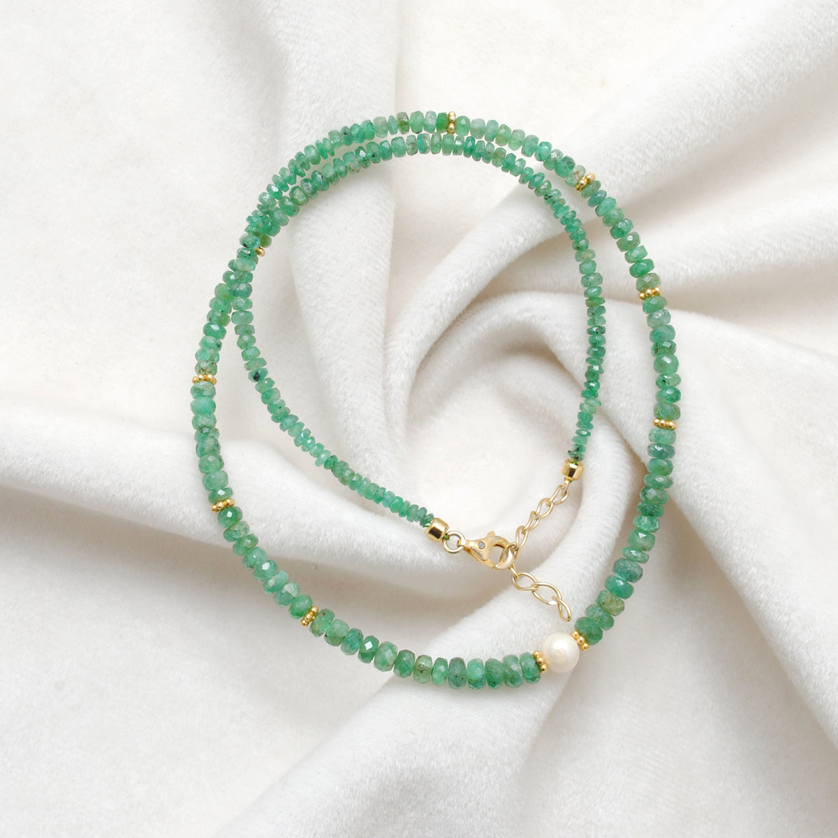 Emerald Micro-Cut Faceted Strand Necklace - Overhead View Gemstone