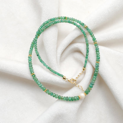 Emerald Micro-Cut Faceted Strand Necklace - Overhead View Gemstone