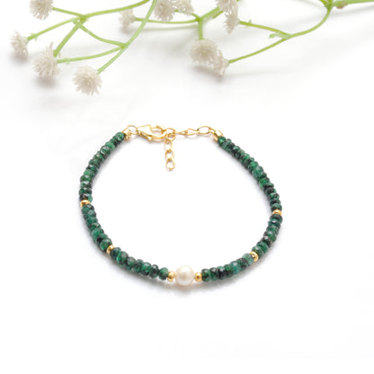 Emerald Pearl Bracelet Handmade Jaipur - Lifestyle Flat Lay
