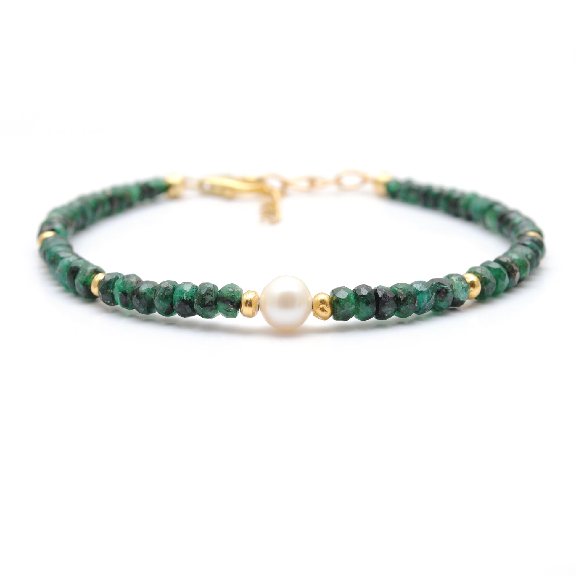 Emerald Pearl Handmade Bracelet for Women - Wrist Styled View