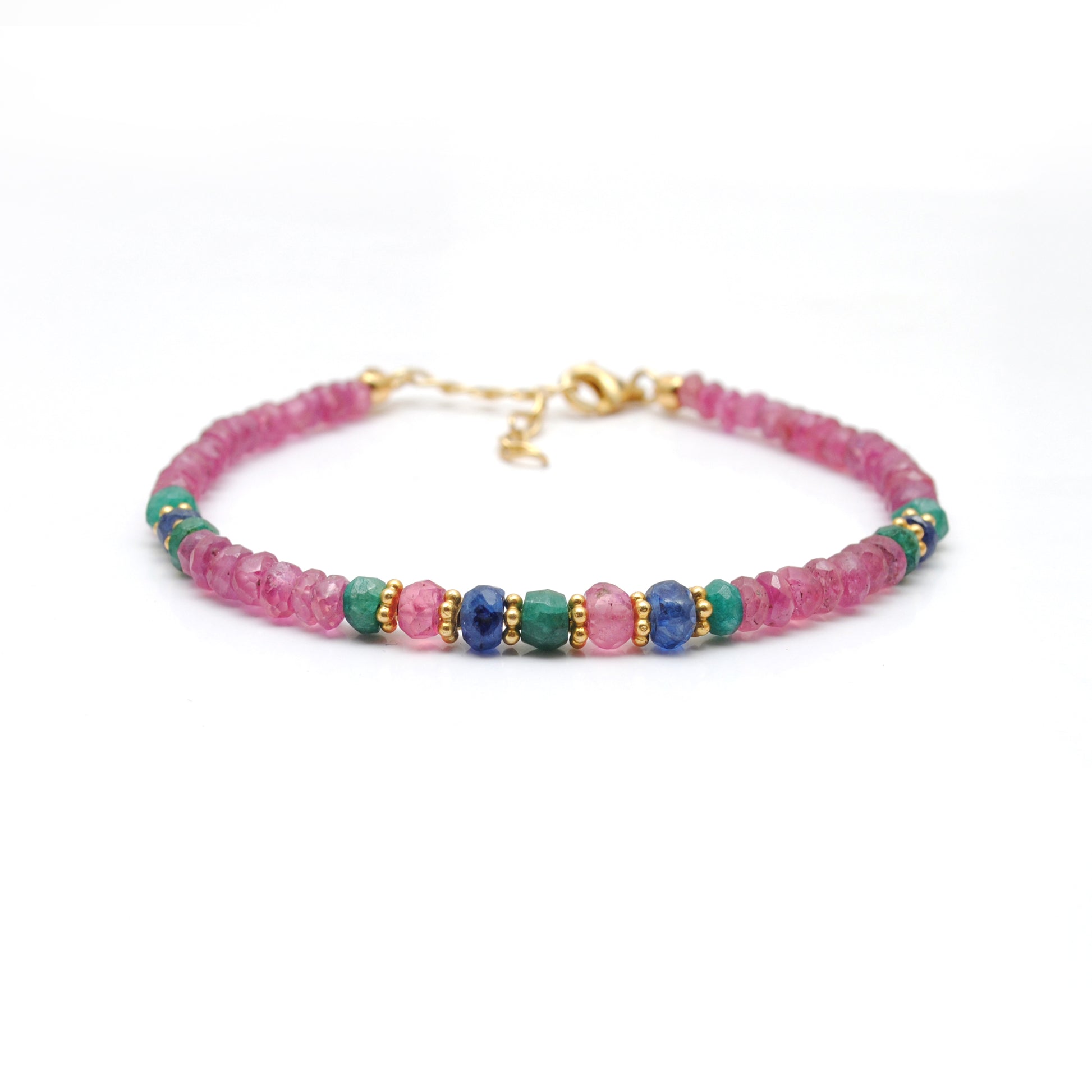 Emerald Ruby Sapphire Beaded Bracelet - Lifestyle Flat Lay View