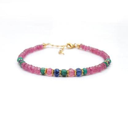 Emerald Ruby Sapphire Beaded Bracelet - Lifestyle Flat Lay View