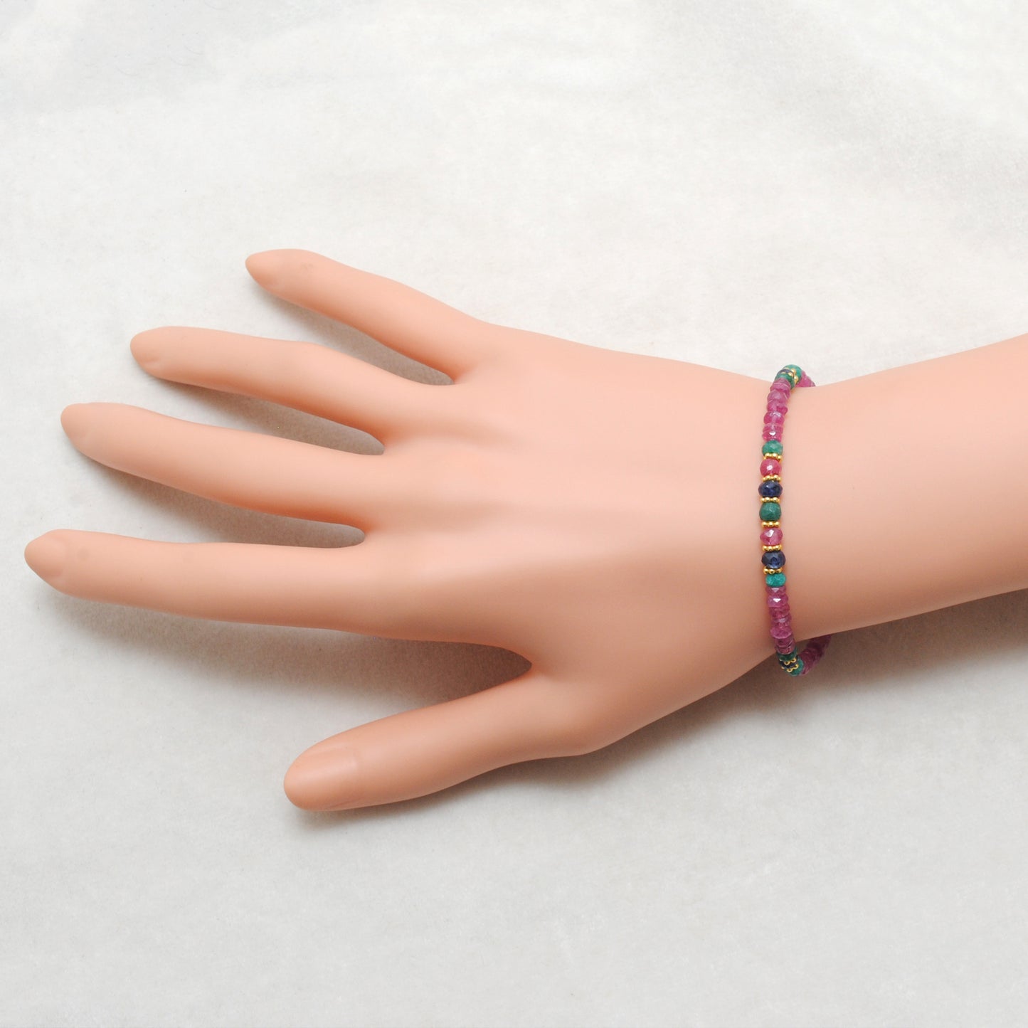 Emerald Ruby Sapphire Multi-Gemstone Bracelet - Wrist Styled View