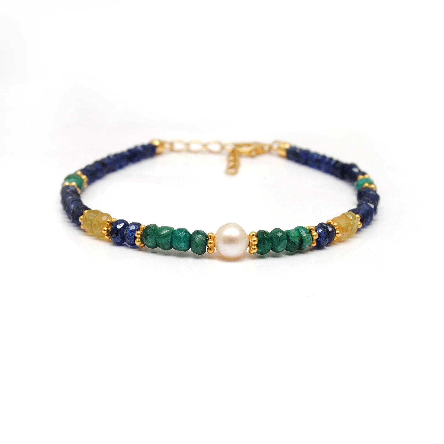 Emerald Sapphire Pearl Beaded Bracelet - Lifestyle Flat Lay View