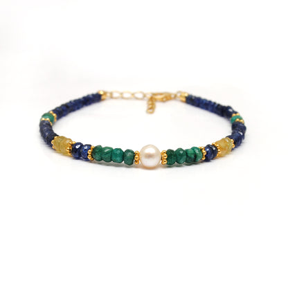 Emerald Sapphire Pearl Beaded Bracelet - Lifestyle Flat Lay View