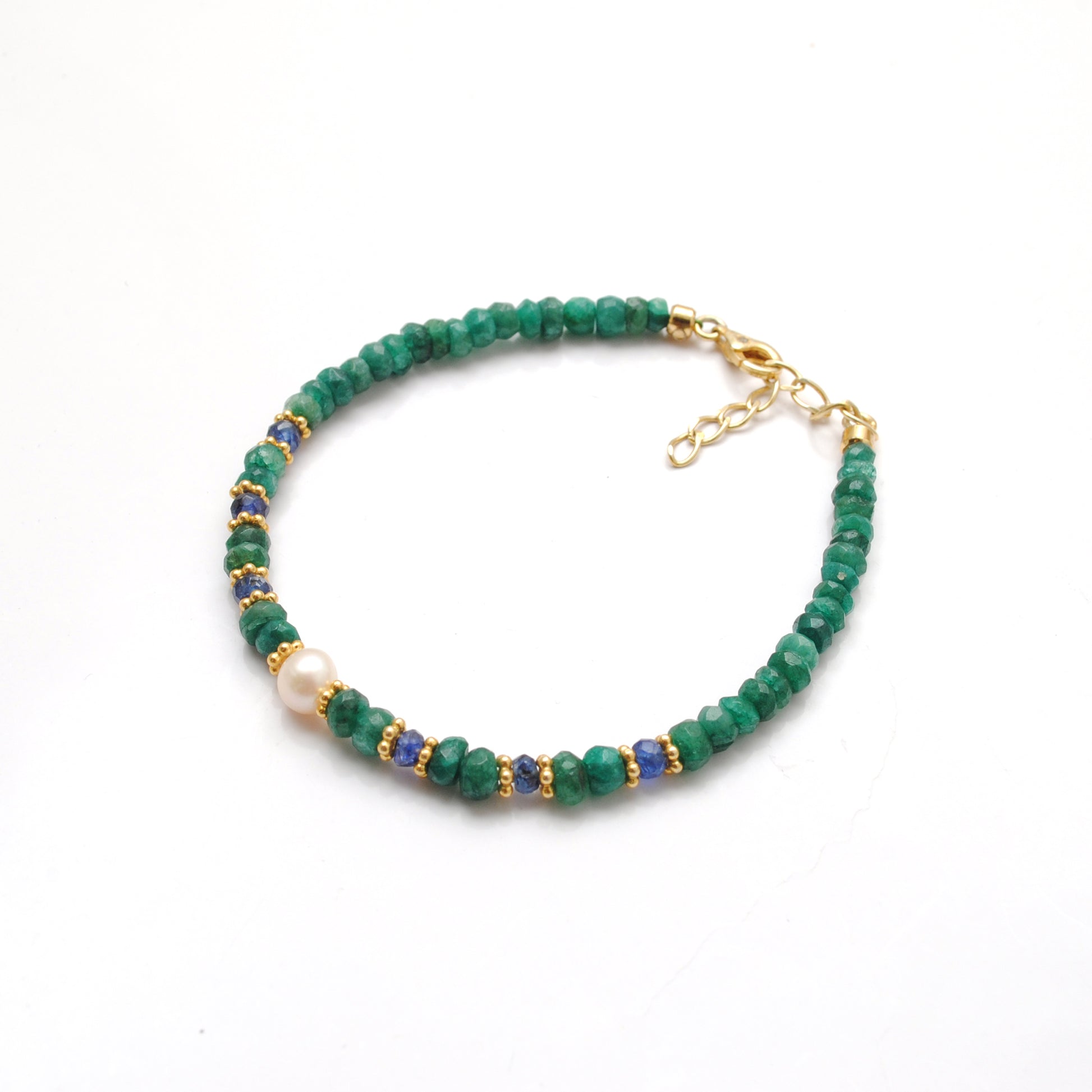 Emerald Sapphire Pearl Bracelet Birthstone Gift - Clasp Detail