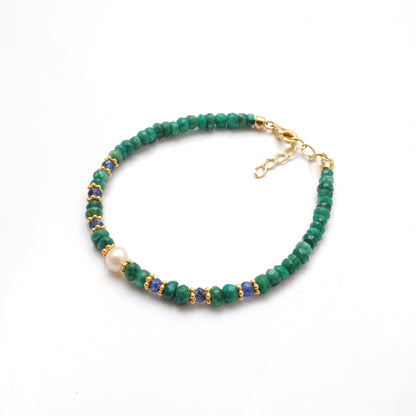 Emerald Sapphire Pearl Bracelet Birthstone Gift - Clasp Detail
