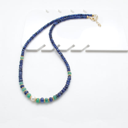 Emerald Sapphire Pearl Gemstone Necklace - Clasp and Extension Detail