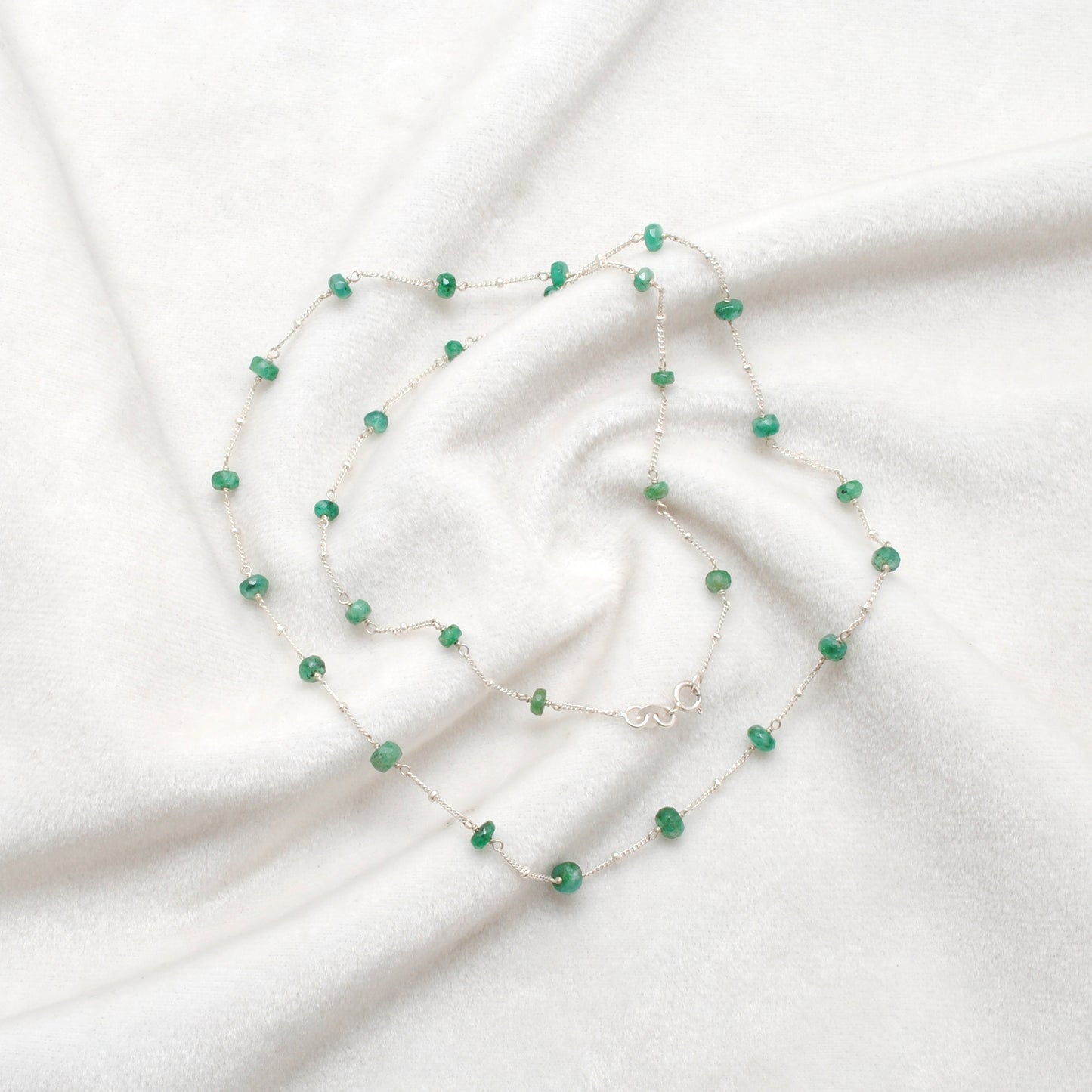 Emerald Tiny Beaded Choker Chain - Overhead Flat Lay View