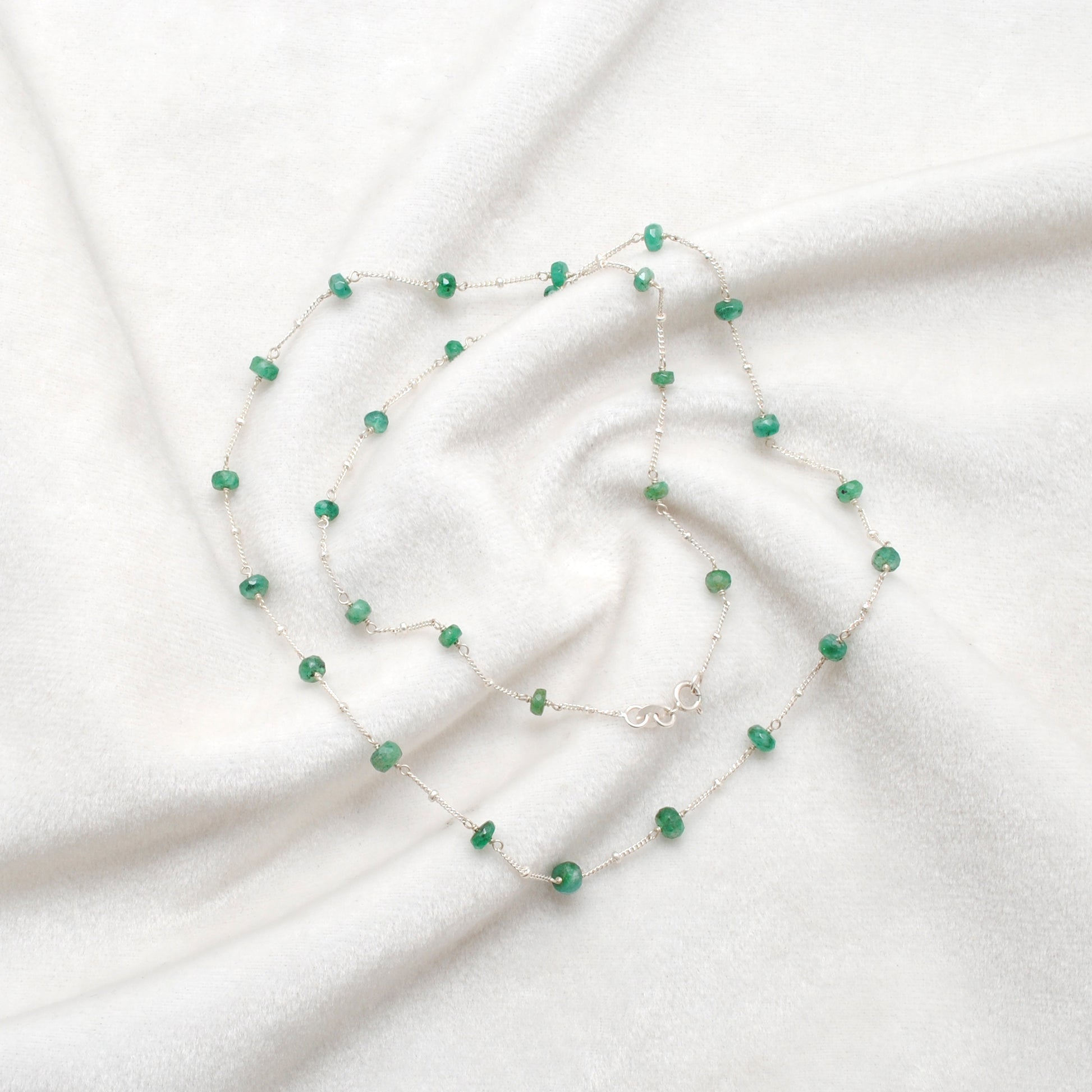 Emerald Tiny Beaded Choker Chain - Overhead Flat Lay View