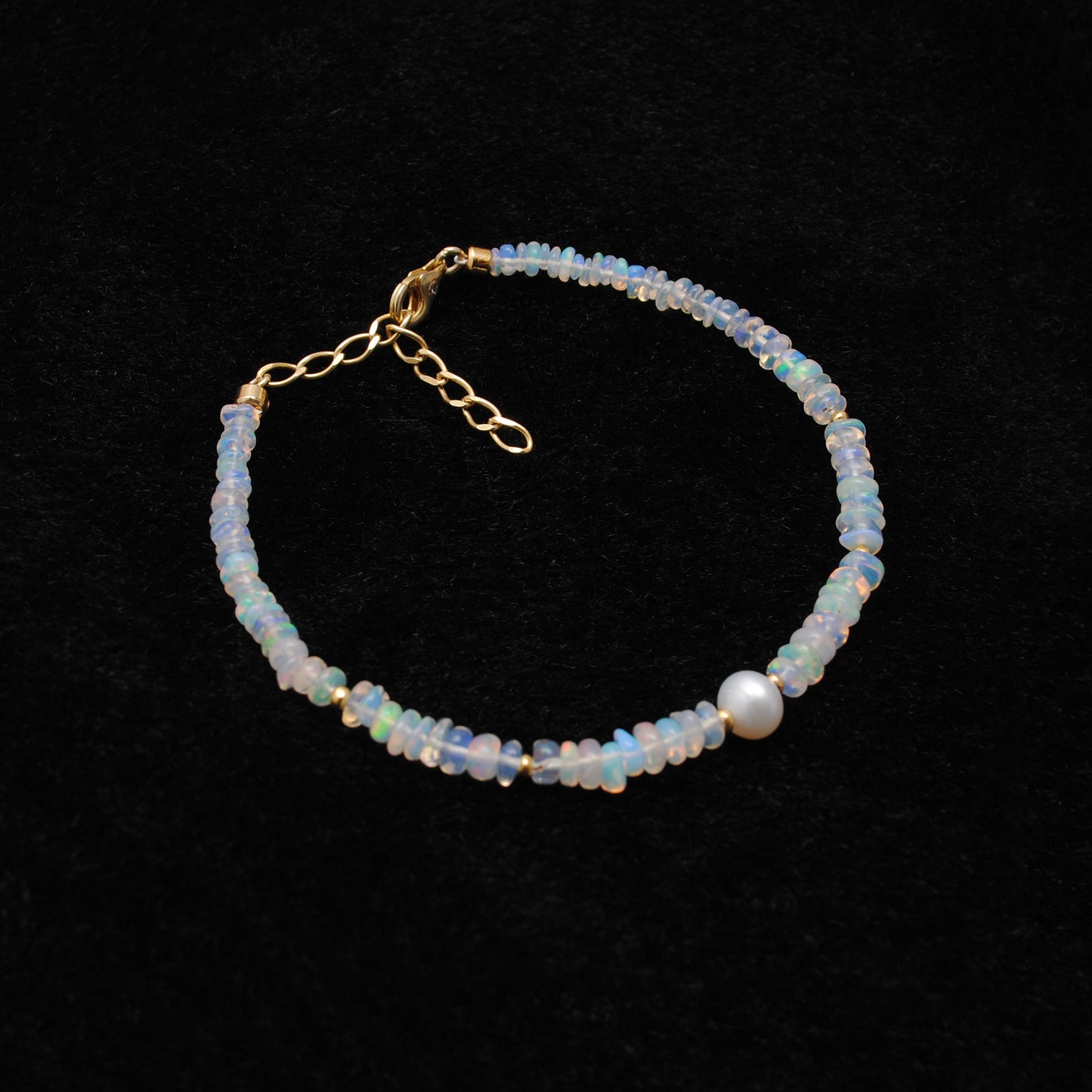 Ethiopian Opal Pearl 8 Inch Bracelet - Side Profile Gemstone