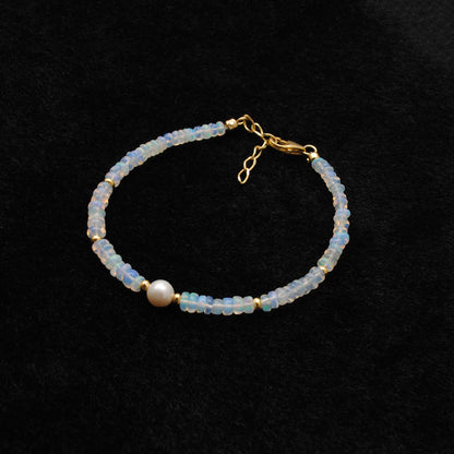 Ethiopian Opal Pearl Beaded Bracelet - Side Profile Gemstone v2