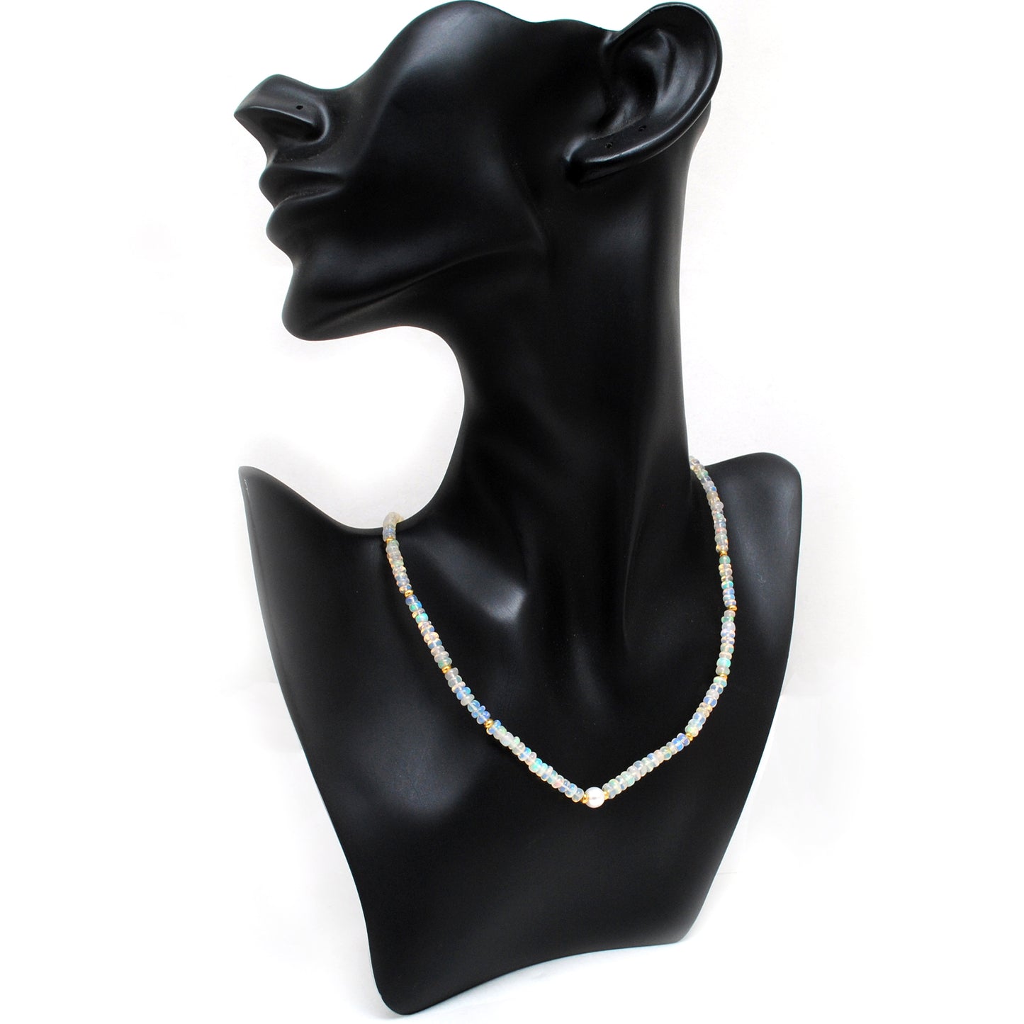 Ethiopian Opal Tanzanite Beaded Strand Necklace - Flat Lay