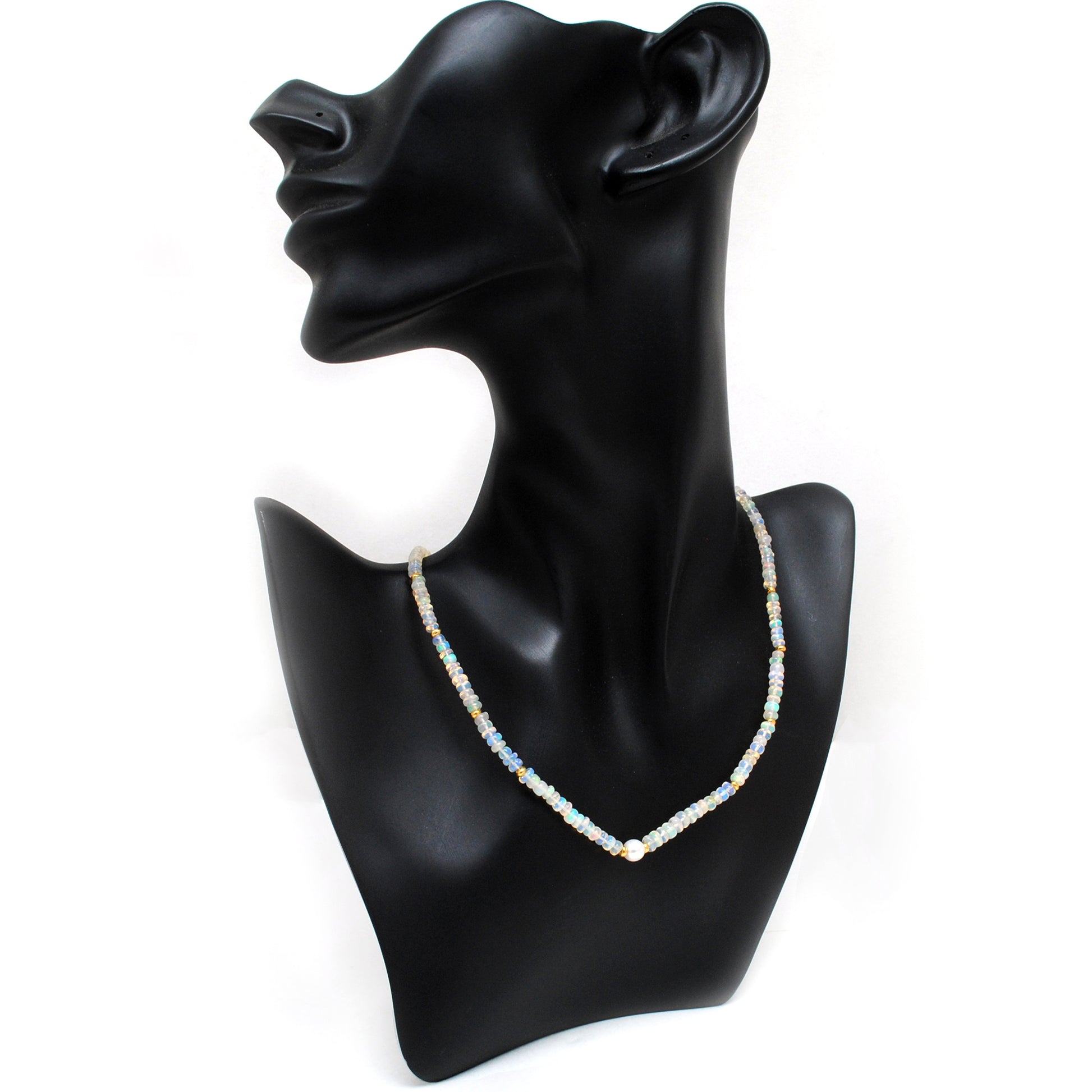Ethiopian Opal Tanzanite Beaded Strand Necklace - Flat Lay