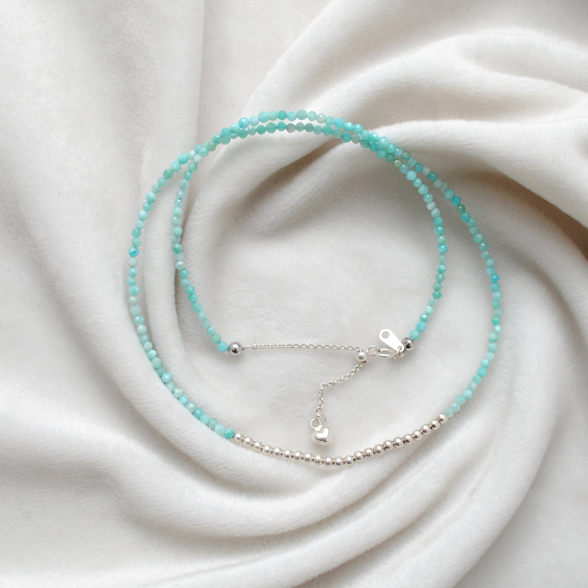 Faceted Amazonite Beaded Charm Necklace - Close-Up Bead Detail
