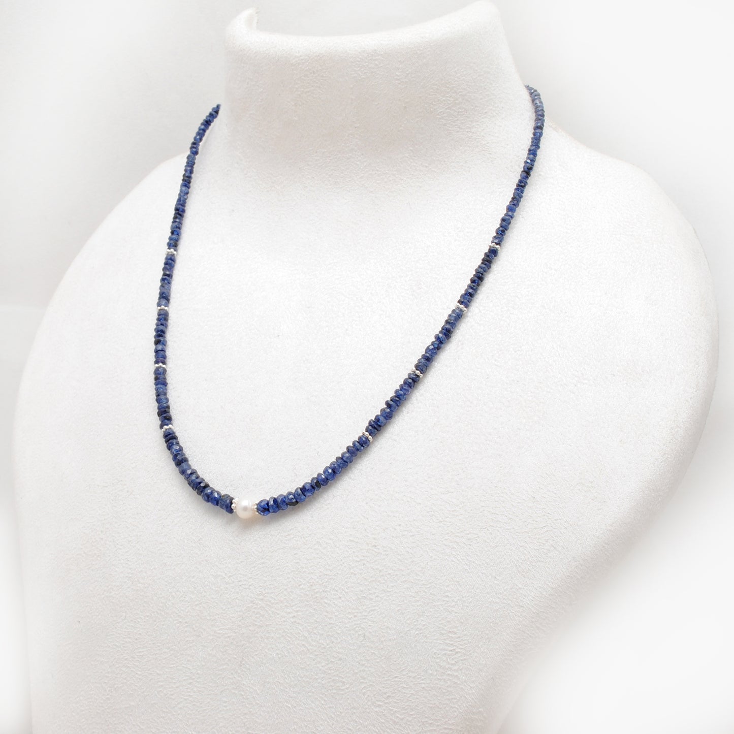 Faceted Blue Sapphire Beaded Necklace - Close-Up Brilliant Cut Bead