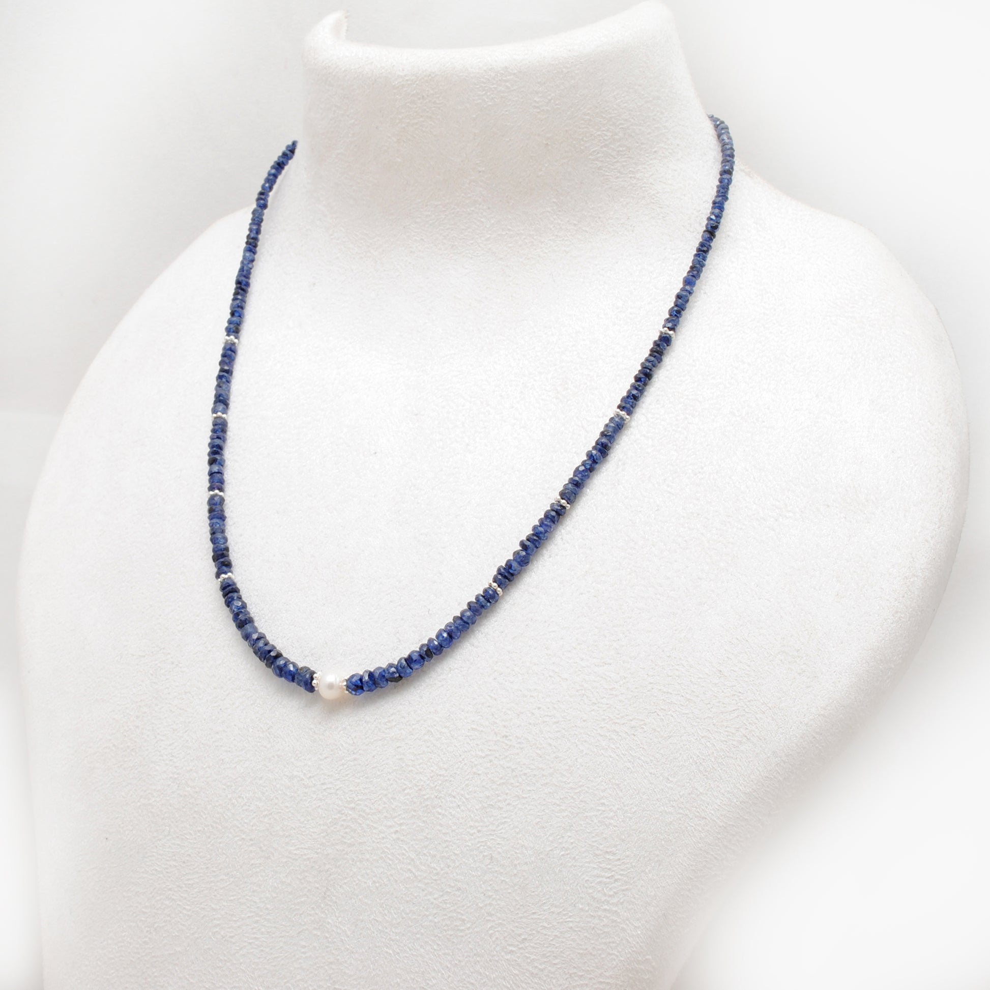 Faceted Blue Sapphire Beaded Necklace - Close-Up Brilliant Cut Bead