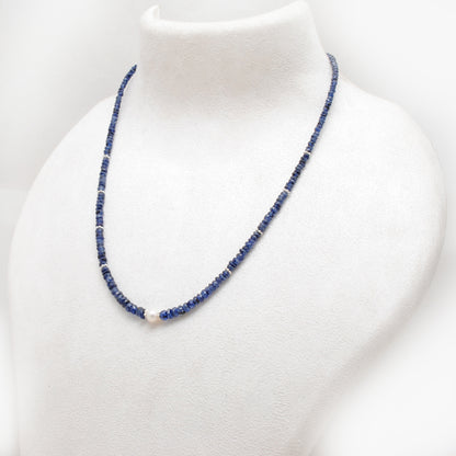 Faceted Blue Sapphire Beaded Necklace - Close-Up Brilliant Cut Bead