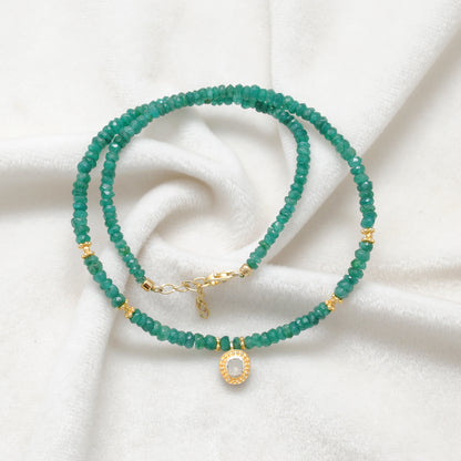 Faceted Emerald Gold Strand Necklace - Overhead View Gemstone