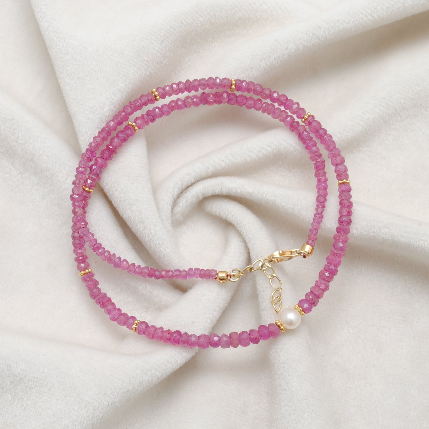 Faceted Ruby Pearl Beaded Necklace - Close-Up Bead Detail