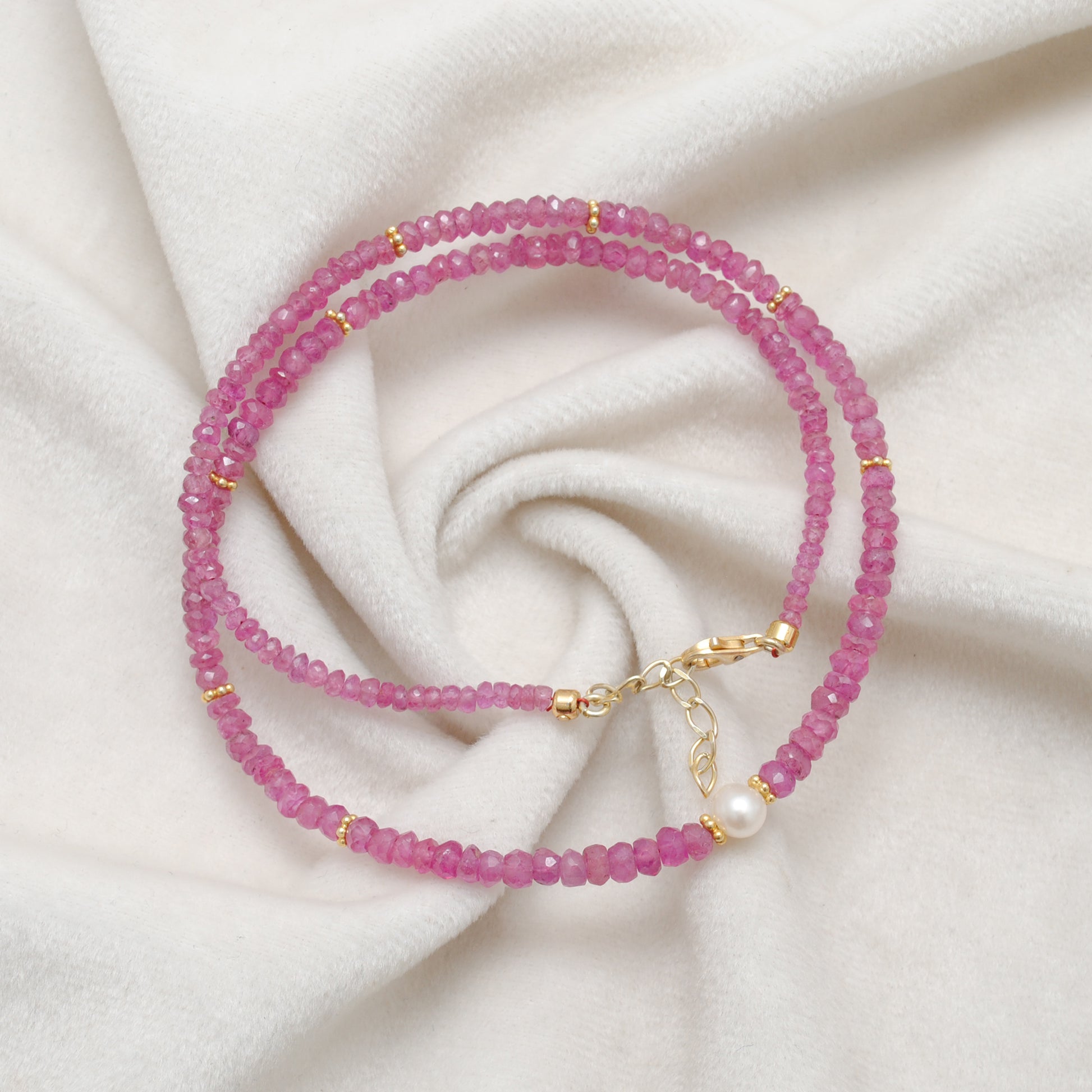 Faceted Ruby Pearl Beaded Necklace - Close-Up Bead Detail