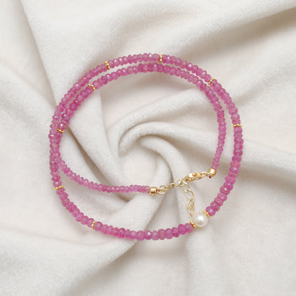 Faceted Ruby Pearl Beaded Necklace - Close-Up Bead Detail