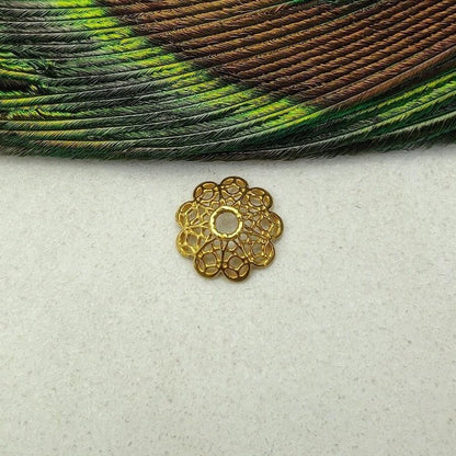 Filigree 18K yellow gold spacer bead cap jewelry supply - front view