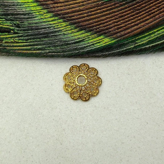 Filigree 18K yellow gold spacer bead cap jewelry supply - front view