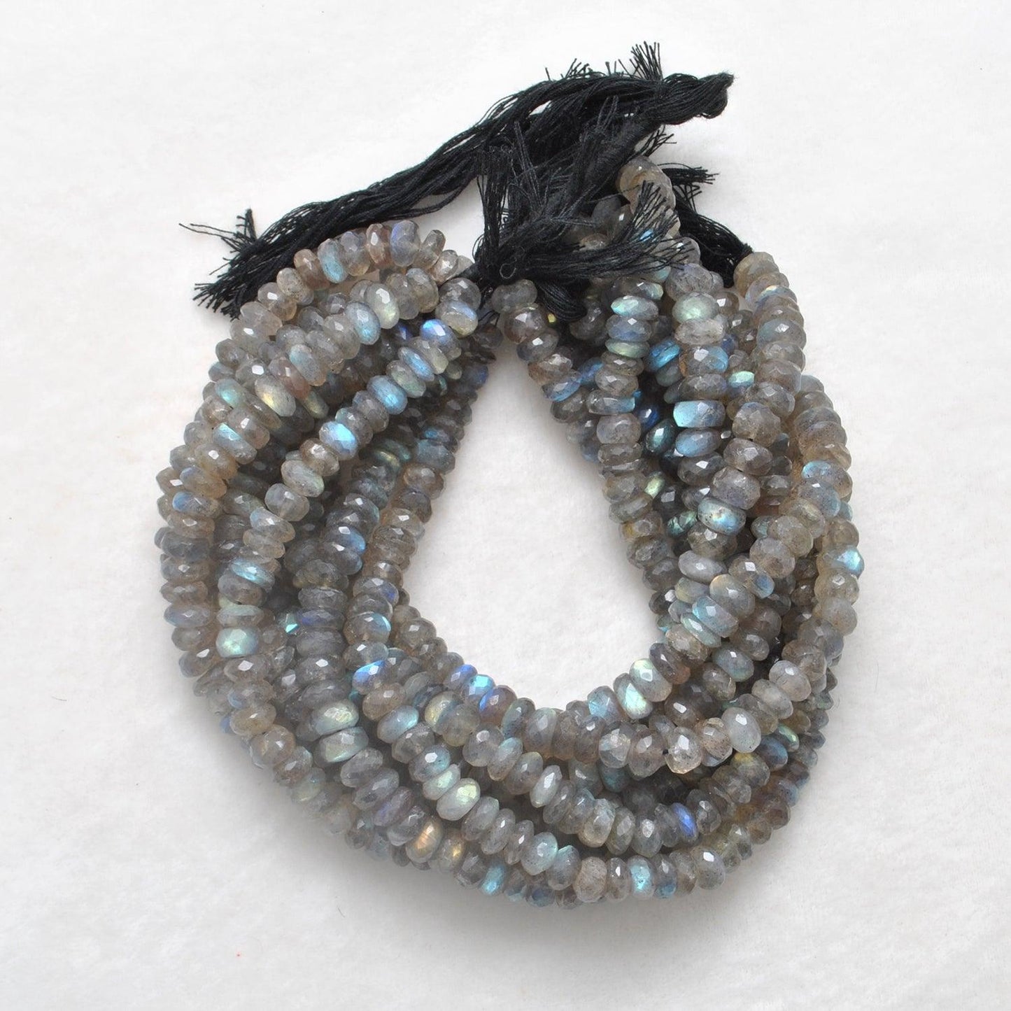 Fire labradorite rondelle beads - close-up fiery orange red flash
