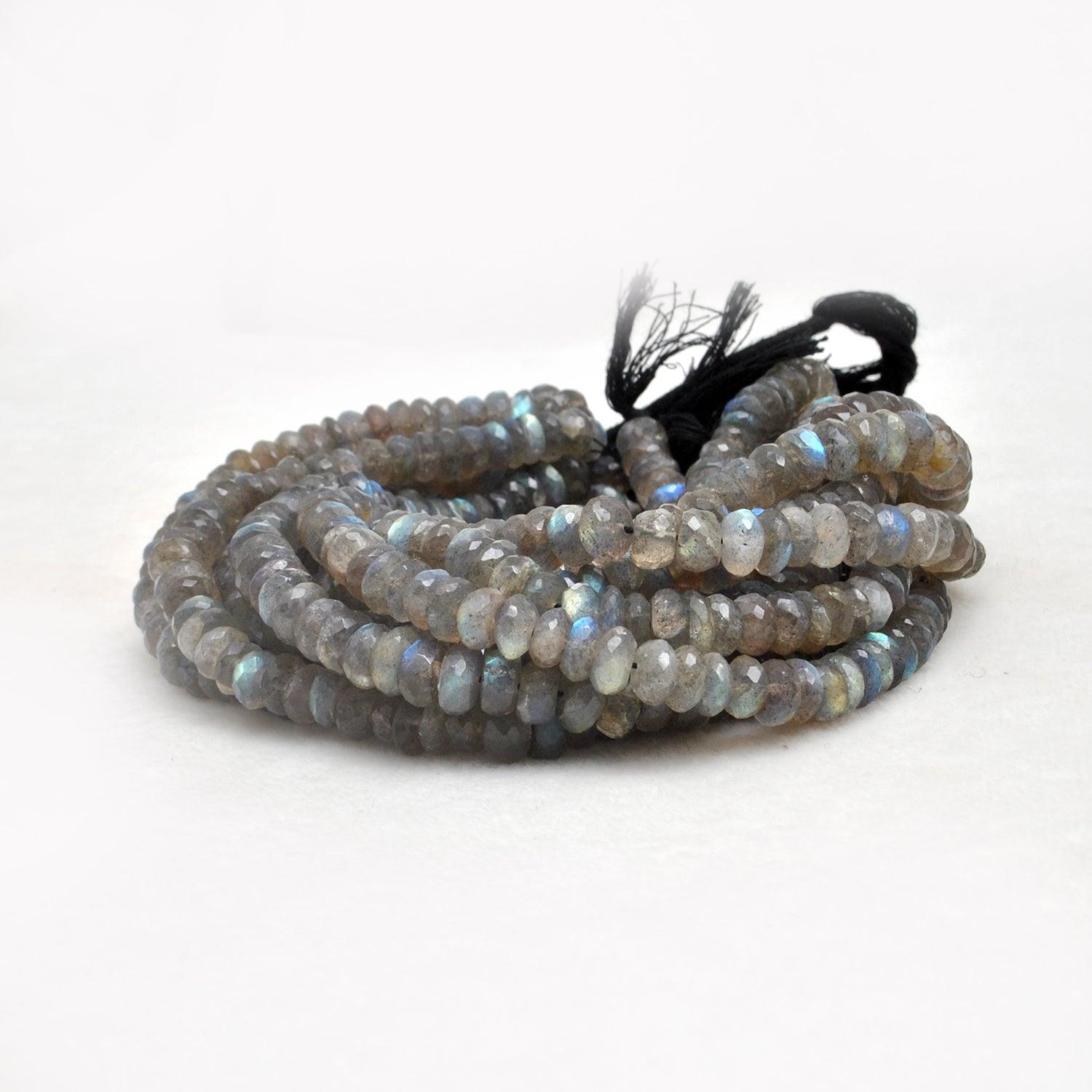 Fire labradorite rondelle beads - side profile gold blue flash