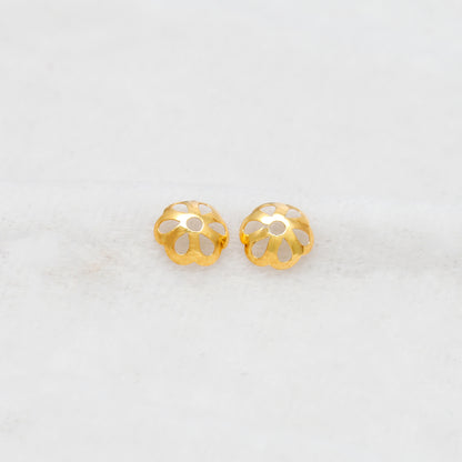 Floral 18K gold plain bead cap finding 8mm - front view