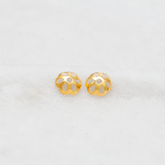 Floral 18K gold plain bead cap finding 8mm - front view