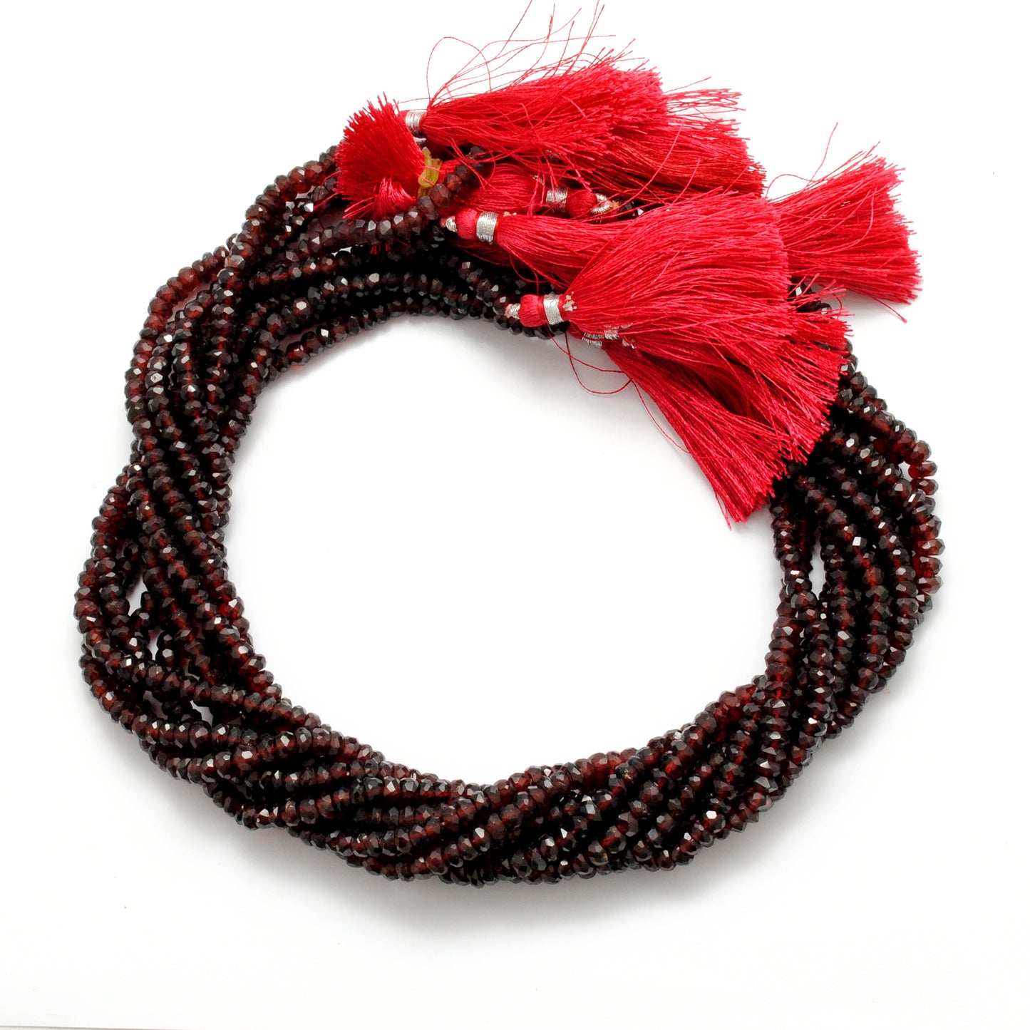 Garnet faceted rondelle 5mm beads January birthstone - side view