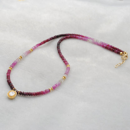 Genuine Ruby Ombre Beaded Necklace - Lifestyle Styled View