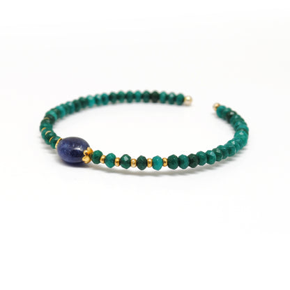 Green Jade Blue Sapphire Stretch Bracelet for Women - Wrist Styled