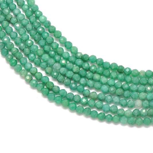 Green moonstone faceted round beads 12.5 inch strand - front view adularescence