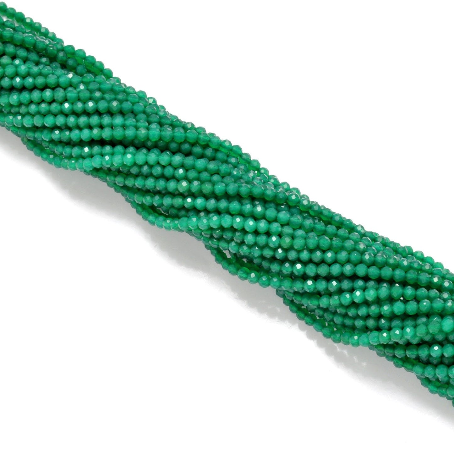 Green onyx faceted 3-3.5mm beads for dainty jewelry - side view