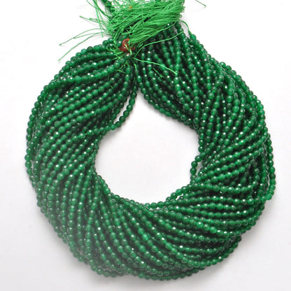 Green quartz 4mm faceted beads strand 15 inch - overhead flat lay