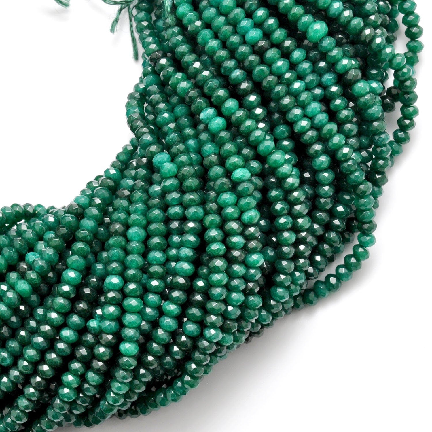 Green quartz faceted rondelle strand 13 inch - overhead flat lay