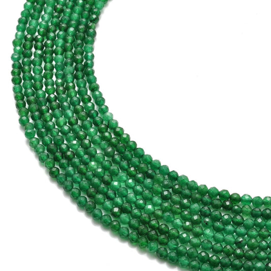 Green quartz faceted round beads 14 inch strand - front view apple green